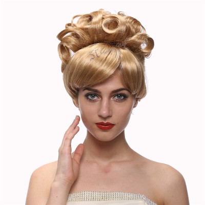 Princess Queen Wig Curly Golden Blonde Hair UpDo Cinderella Cosplay Wig