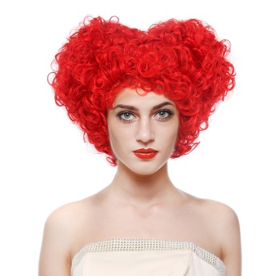 STfantasy Red Queen cosplay Wig Curly Beehive Synthetic Hair Wigs for Women Halloween Anime Party Wig for girl