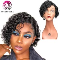 Angelbella Short Deep Curly Pixie Cut Human Hair Lace Part Wigs For Black Women