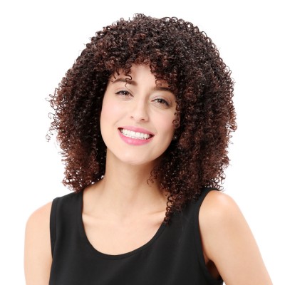 China Supplier 19" Mid Length Oprah Style Dark Brown Afro Curly Kinky Twist Flame Resistant Synthetic Wigs For Black Women