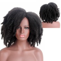 Fantasywig Guangzhou Factory Wholesale 19" Brown Kinky Curly Flame Resistant Wig, Short Afro Natural Wigs For Black Women