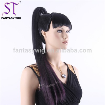 Guangzhou Factory Wholesale 27" Customized Long Black Japanese Synthetic Mannequin Ponytail Wigs Canada For Display