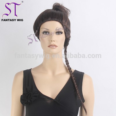 Guangzhou Wholesale Long Brown Braid Hair Bun Glamorous Wigs And Hairpieces Mannequin Wig Display For Female