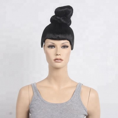 Updo Bun Hair Black Synthetic Hair Wig Training Heads