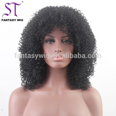 19" Natural Look Long Black Thick Spiral Afro Curly Hair Heat Resistant Synthetic Hand Tied Wig For Black Women Men