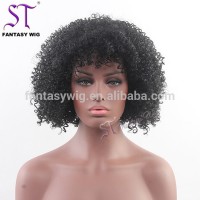 Fantasywig dropship 14.5" short black hand tied real looking kinky curly afro Japanese synthetic wig for black women and men