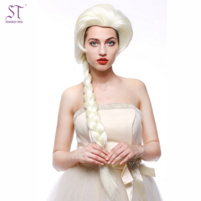 Long Blonde Jumbo Braid Cheap Synthetic Cosplay Frozen Queen Elsa Wig