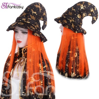 Party Cosplay Halloween costume wig Synthetic Hair Extension Hat wigs  Orange Long wig for Halloween